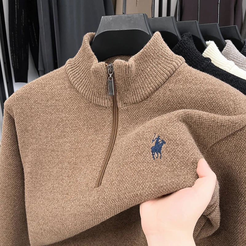 Winter Add Layers to Men's Knitted Sweater Half-Height Zipper High Quality Embroidery Daily Commute British Style Mens Clothing