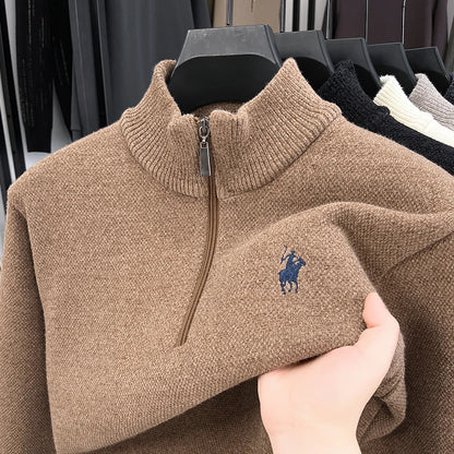 Winter Add Layers to Men's Knitted Sweater Half-Height Zipper High Quality Embroidery Daily Commute British Style Mens Clothing