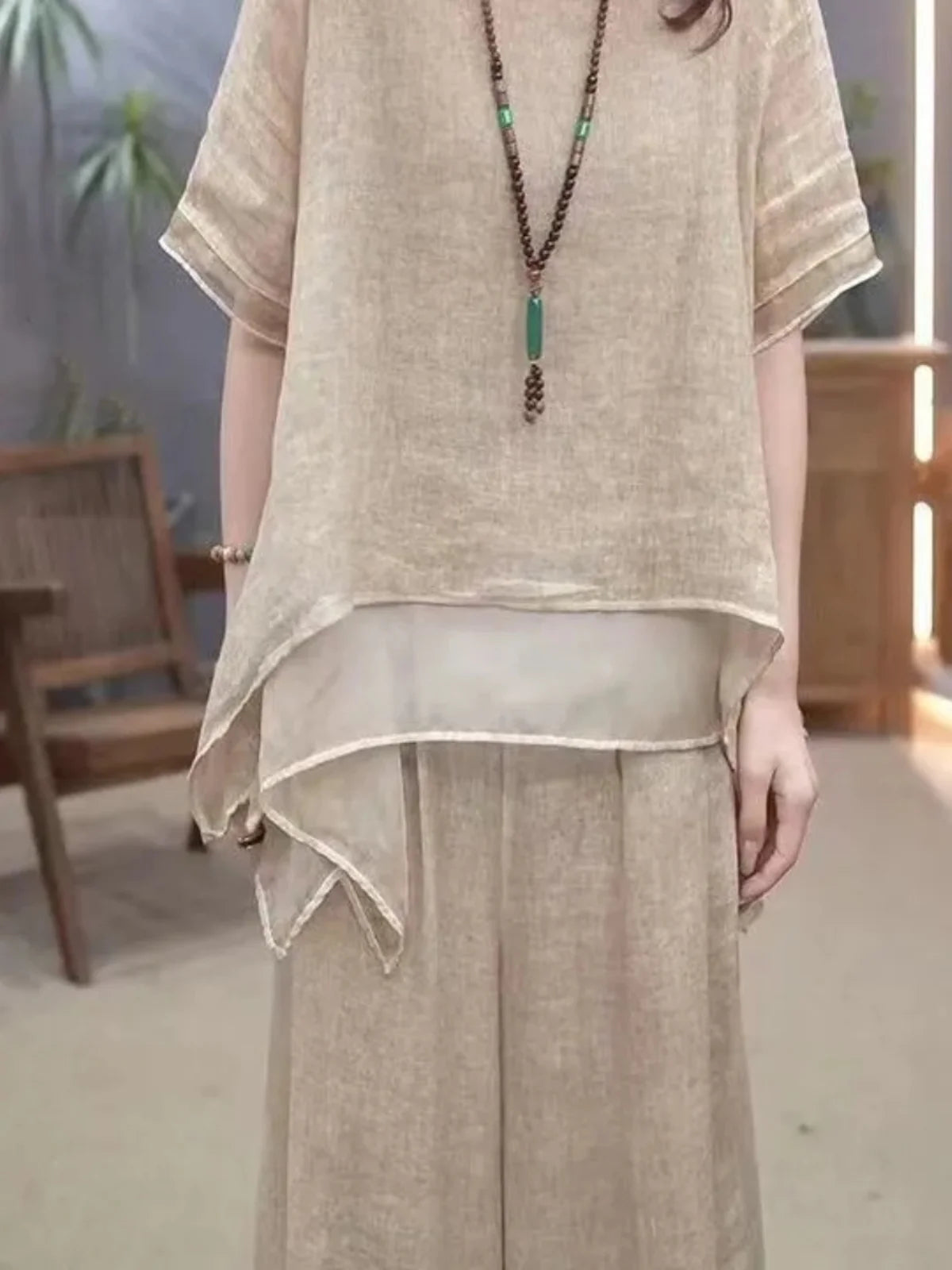 Retro Cotton Linen Set Women's Summer 2026 New Ethnic Style Loose Slimming Belly Covering Two-Piece Set Fashionable Casual Wear