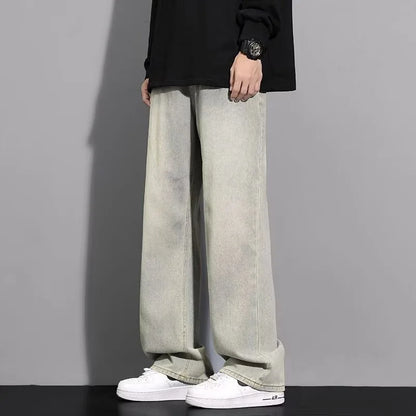 Men's Loose Straight Leg Jeans Washed Vintage Baggy Denim Pants 2026