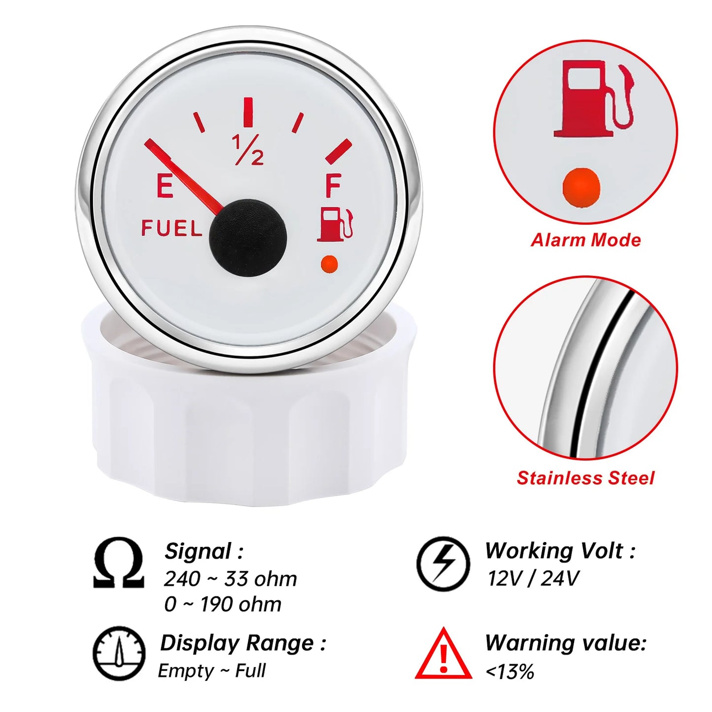 Car Marine Boat Boost Alarm Gauge 2‘’52mm Oil pressure Meter Water Level Fuel Temperature 12V 24V Voltmeter Accessories Meter