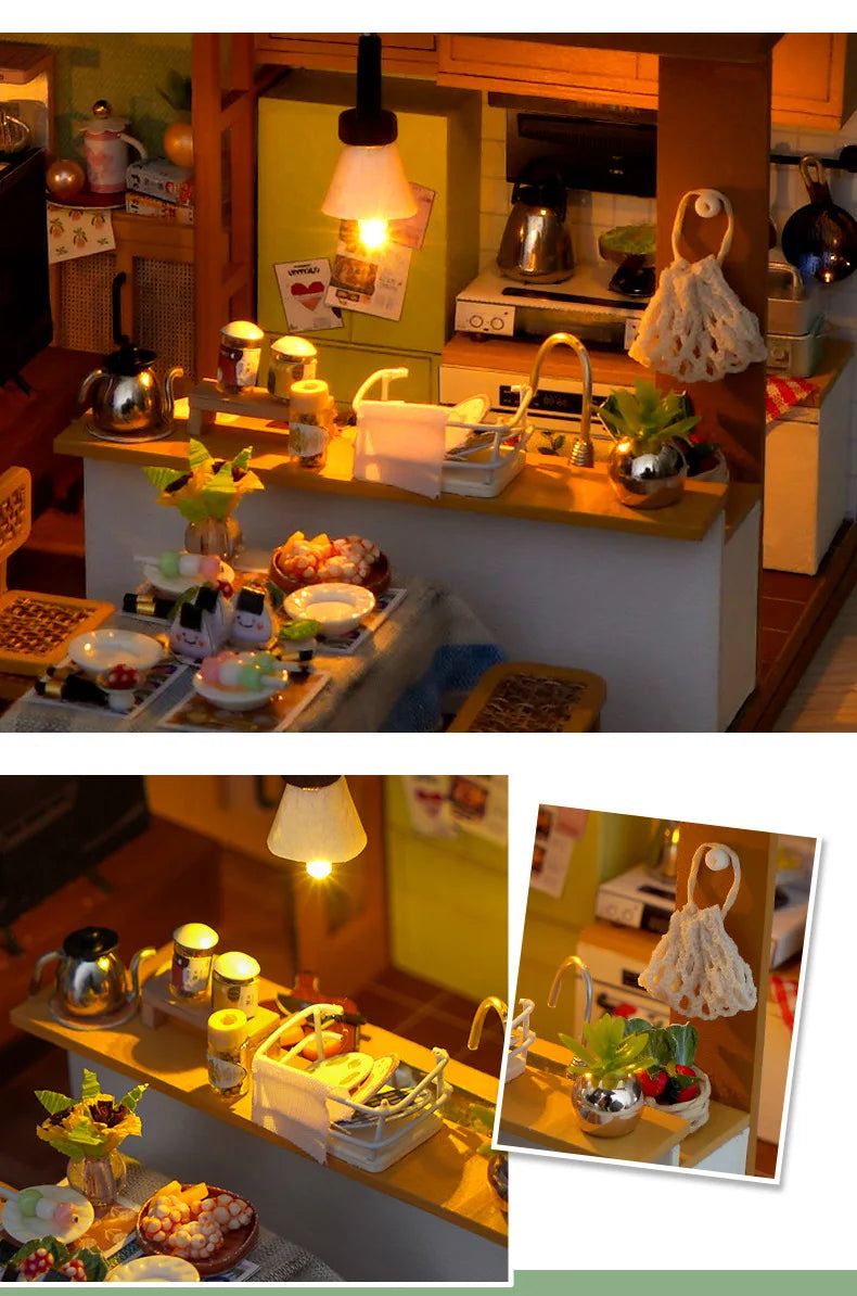 DIY Wooden Dollhouse Miniature Kit Furniture Set for Girls Handmade Model Assembly Toy Educational Birthday Gift for Children