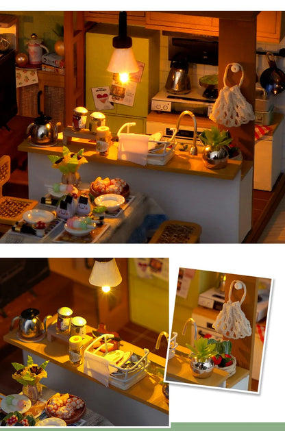 DIY Wooden Dollhouse Miniature Kit Furniture Set for Girls Handmade Model Assembly Toy Educational Birthday Gift for Children
