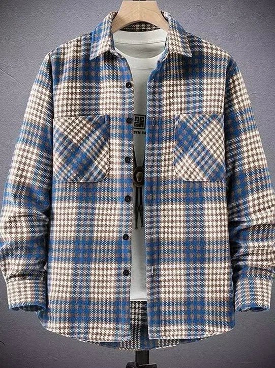 Thickened Plaid Shirt Autumn Winter Men's Korean Version Trend Outerwear Double Pocket Versatile Woolen Coat Shirt