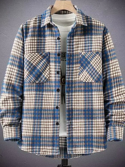 Thickened Plaid Shirt Autumn Winter Men's Korean Version Trend Outerwear Double Pocket Versatile Woolen Coat Shirt