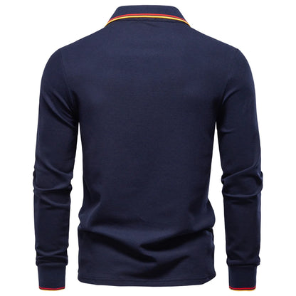 AIOPESON Men's Henley Neck Polo Shirt Cotton Solid Color Long Sleeve Autumn Winter Premium Luxury Mens Top