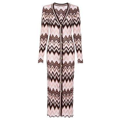 25278 High-quality Spring And Autumn Fashion Elastic Knitted Long Sleeved Cardigan Long Coat+sleeveless Dress Women's Set