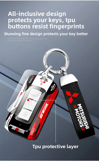 Car ABS Racing Style Key Shell Key Bag Cover Key Rings For Mitsubishi Outlander Eclipse Cross Pajero Lancer Evolution RALLIART