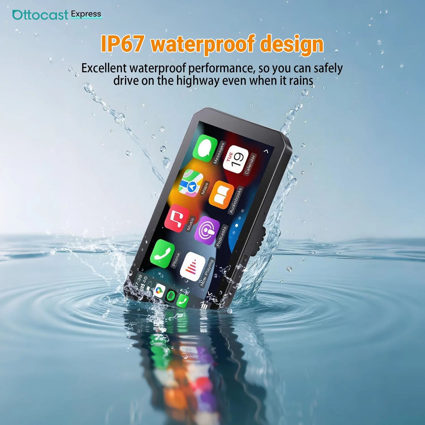 Ottocast Express Motorcycle Display 6.0 inch IP67 Waterproof GPS Wireless Carplay Android Auto DVR Drive Recorder Moto Monitor