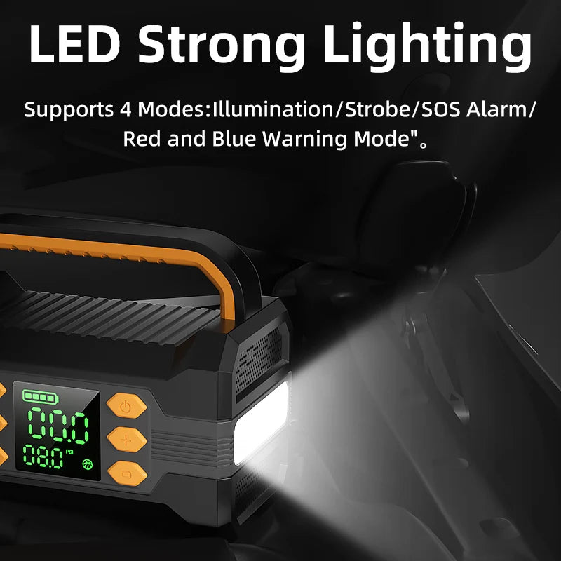 FHKJ 5-in-1 Car Jump Starter Air Pump Compressor Power Bank Starting Device Portable Battery Boosters Car Roadside Emergency Kit