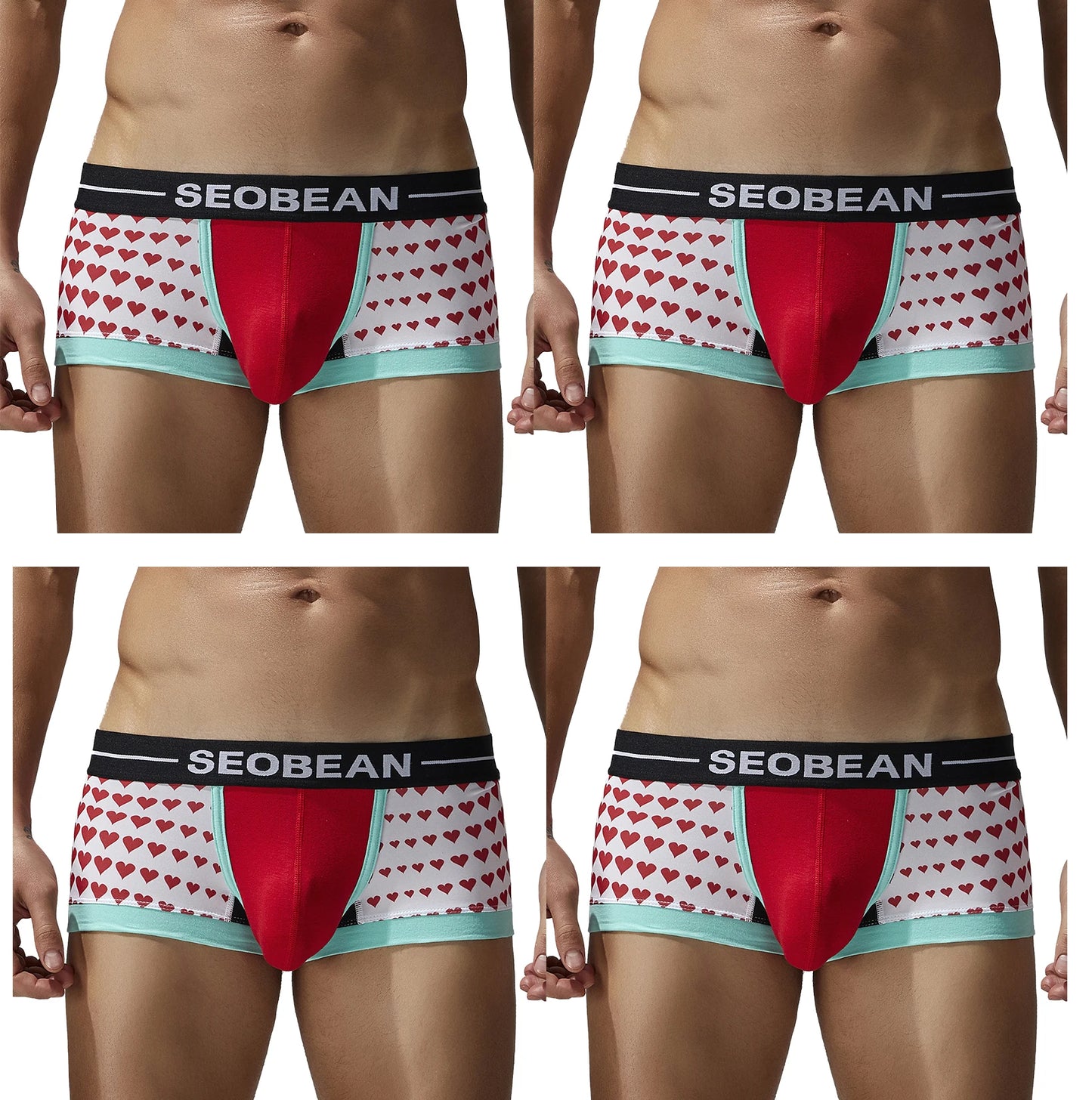 Seobean 4-Pack Men's Soft Comfortable Fashion Heart Boxer Briefs Lightweight Underwear for Daily Wear