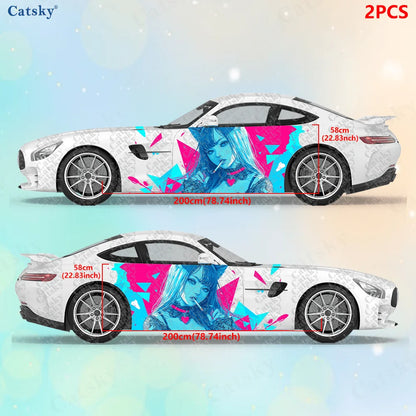 2pcs Neon Color Cat Girl Stickers, Suitable for Cars and Trucks, Durable, Fade-resistant, Install and Remove Car Vinyl Wrap