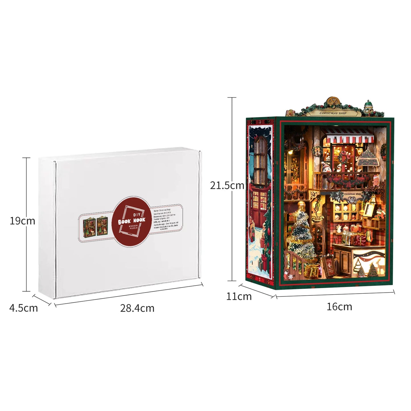 Popular DIY Christmas Book Nook Kit Miniature House with LED Light Wooden Bookshelf Insert Home Decor Holiday Gift