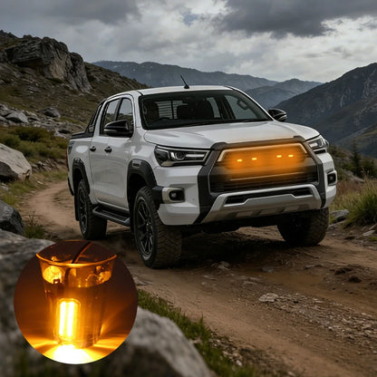 4PCS front grille light universal clip on car LED amber with wiring harness and fuse upgraded buckle grille light