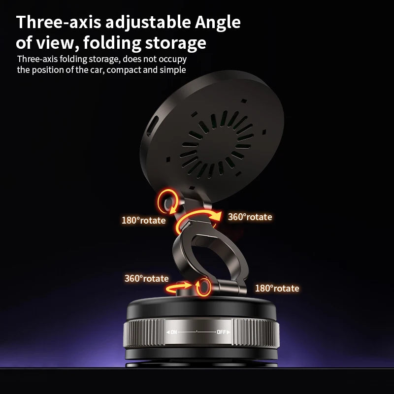 Folding 15W wireless charging car phone holder vacuum suction 360 ° rotating magnetic support bracket