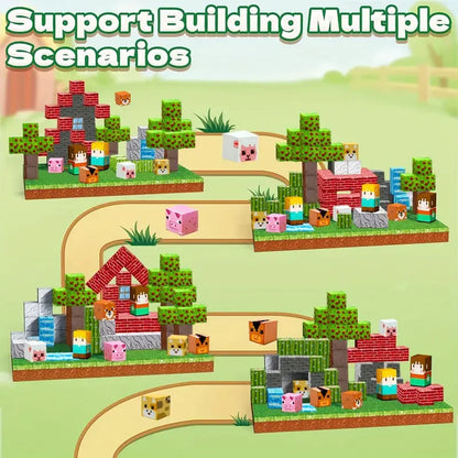 Magnetic Building Blocks Toy Mine World Stacking Create Forest House Architecture Cube Set Creativity Best Gift for Boy Girl Kid