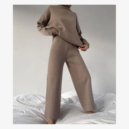 Loose Casual Two-Piece Set Pure Color Knitted 2023 Fashion Women's Ensemble Chic Workwear Winter Office Suit