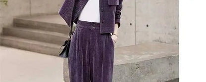 Fashionable Corduroy Set Women's Autumn Winter New Style Elegant Lady Fragrance Wind Coat Wide Leg Pants Two Piece Suit