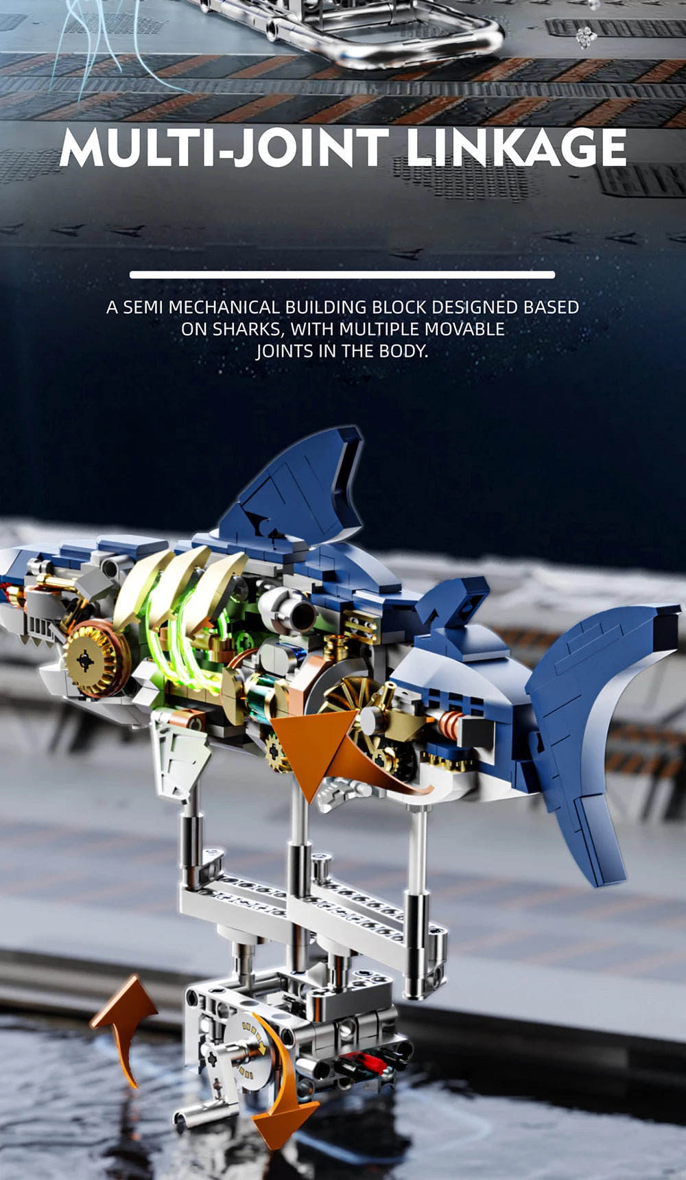 DIY Mechanical Technical Shark Building Blocks Creative Ocean Series Decorations Model Boys Children Christmas Birthday Gifts