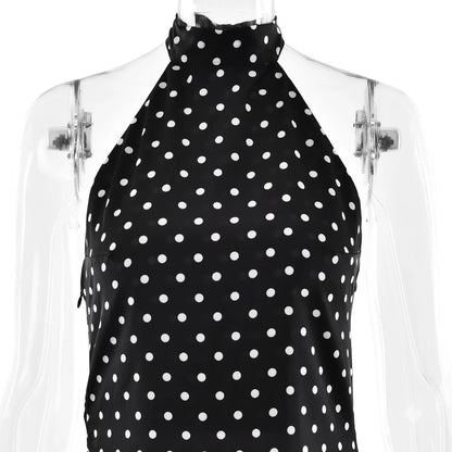 Tuularose Fashion Polka Dot Dress Vintage High Waist Sleeveless Backless Neck Lace-up Dress Sexy Party Luxury Women Dresses Y2k