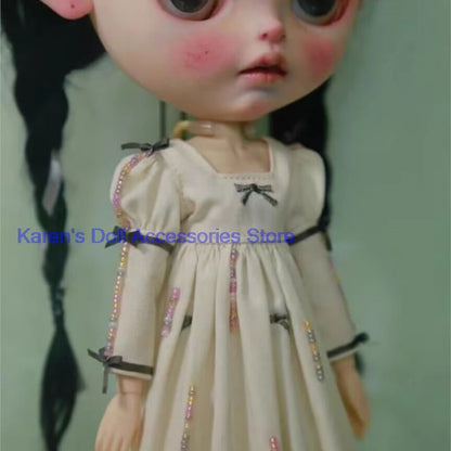 2026 new design 1pcs bow vintage retro style one-piece dress for landoudou/Blythe(Fit for Lulu,ymy24,Ob22,24,26,zone, Jenny)