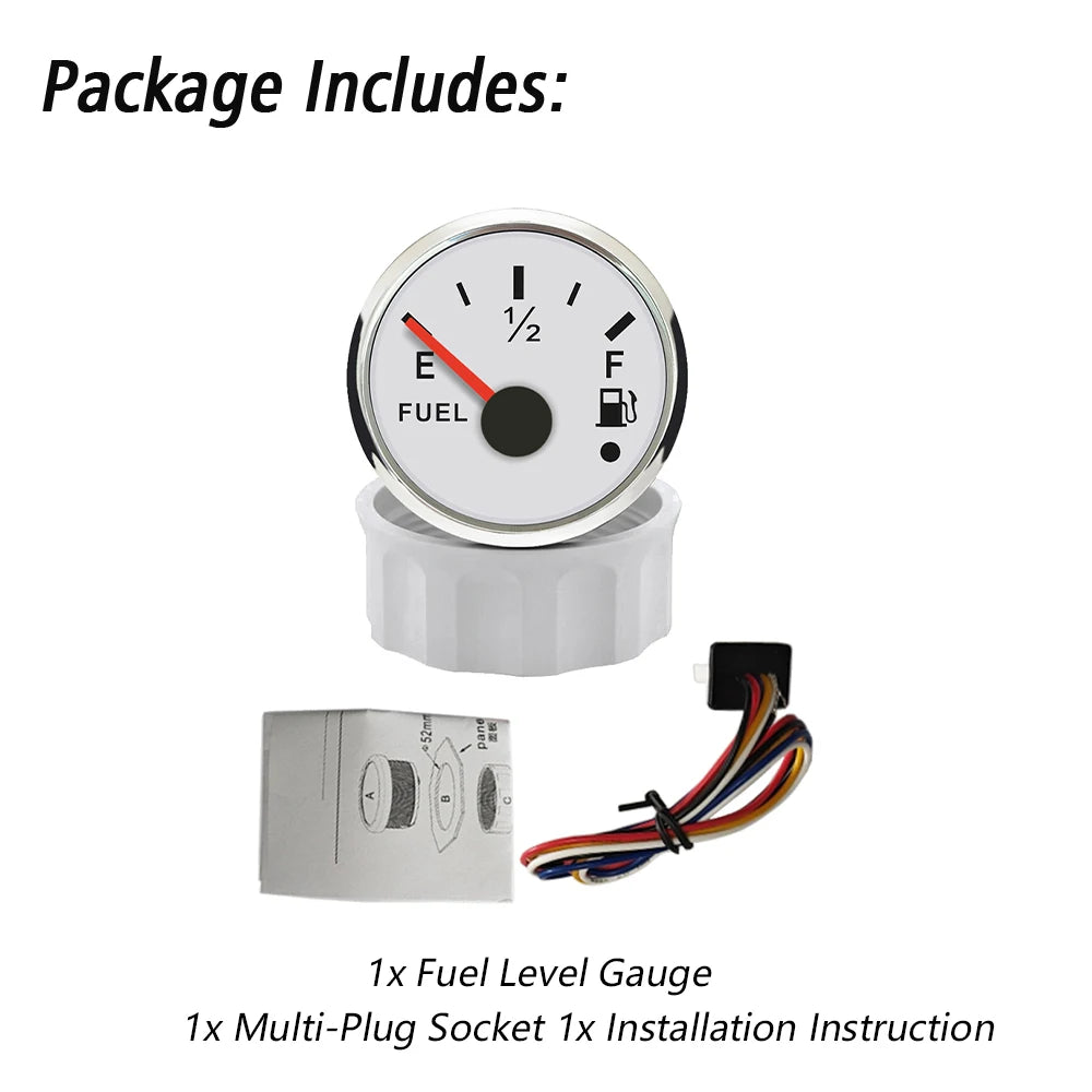 ELING 52mm Fuel Level Meter Indicator Gauge 0-190ohm 240-33ohm Signal with Alarm with Backlight 12V 24Volts Waterproof for Car