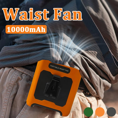 10000mAh Waist Fan with Power Bank 5 Speeds Portable Fan Hands Free Rechargeable Fan Battery Level Display USB Charging Fan