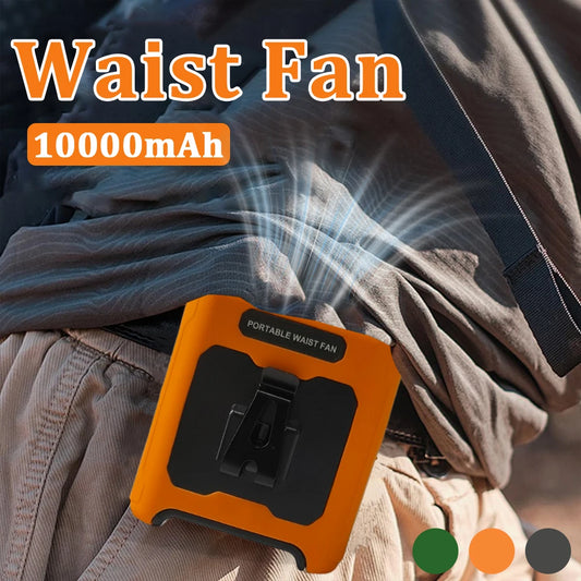 10000mAh Waist Fan with Power Bank 5 Speeds Portable Fan Hands Free Rechargeable Fan Battery Level Display USB Charging Fan