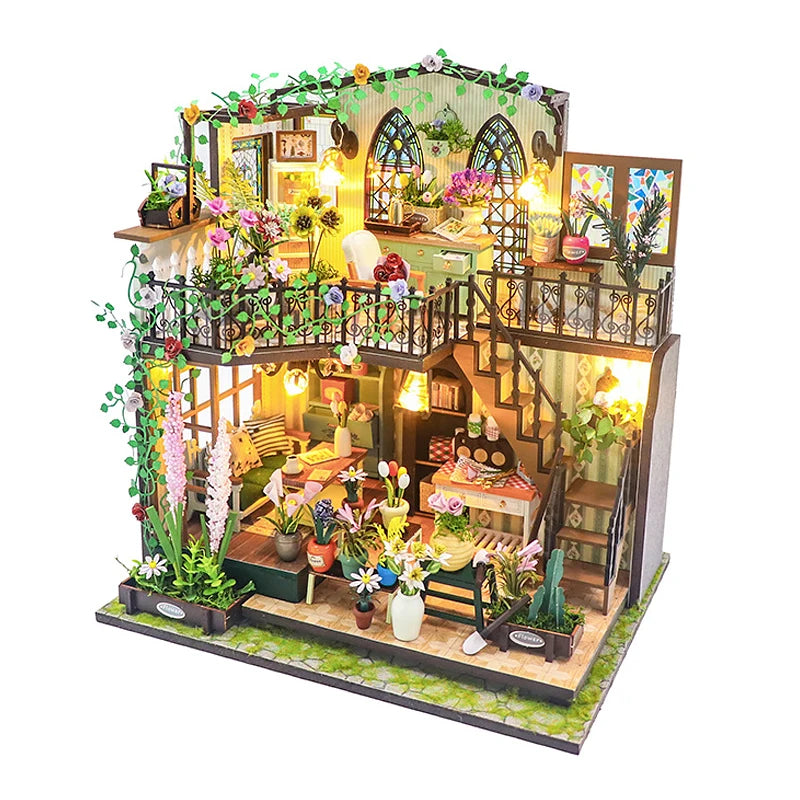 Wooden Miniature Doll House 3D Puzzle Assembly Building Model Kits Small Room Home With Furniture Lighting Wooden Toys For Gifts