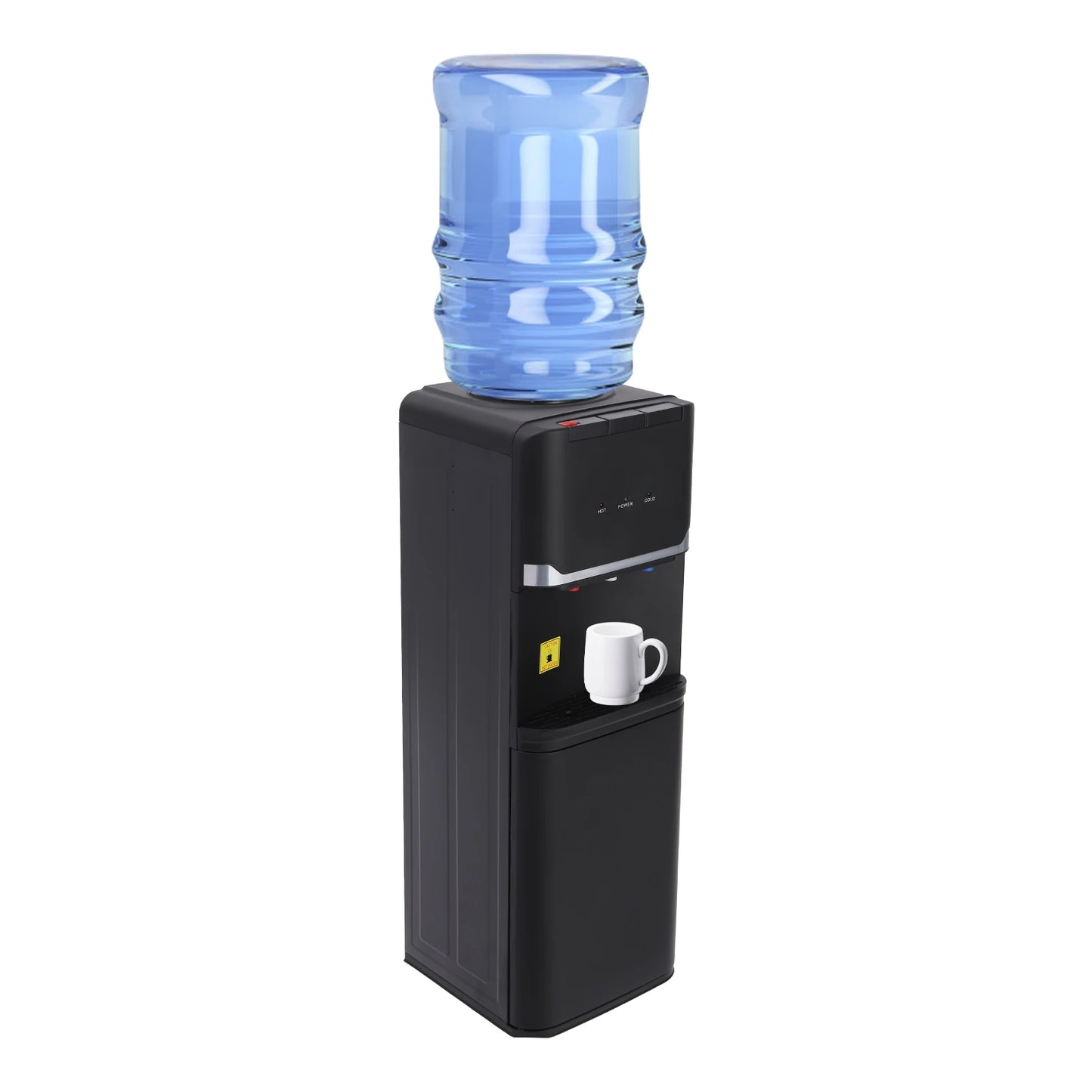 Water Dispenser Black Rectangle PP Injection Molding Floor Standing US Plug 110 127V 60Hz 1.5m Cord 75W Cooling 550W Heating 0.75L H Cold Output 5L H Hot Output Cold Water 10 15℃ Hot Water 85 95℃ Max 18.9L Bucket Indoor A