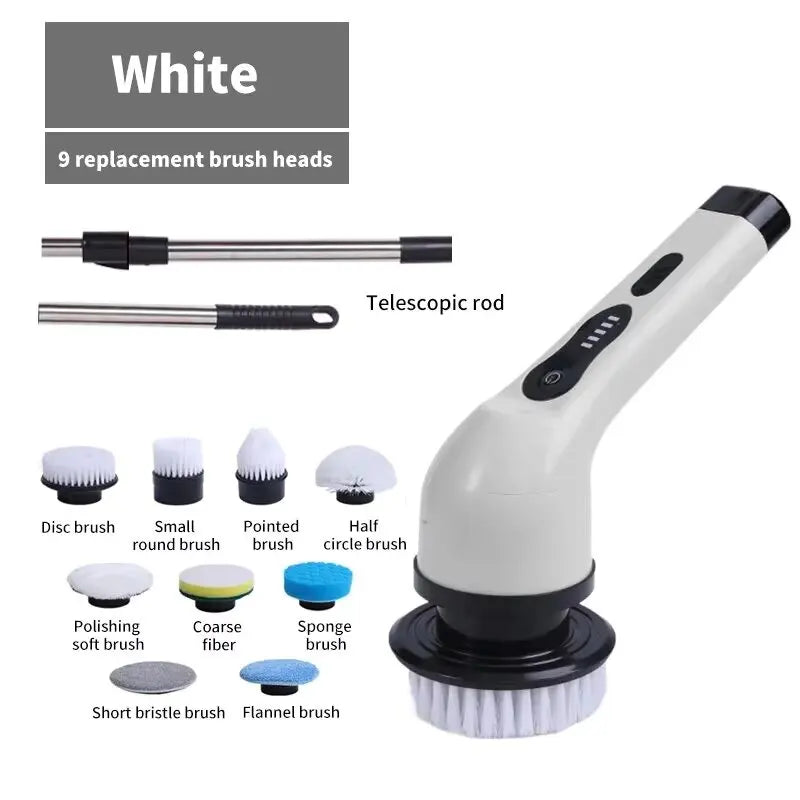 Electric Spin Scrubber Cordless Waterproof 9-in-1 Cleaning Brush with Adjustable Extension Handle for Tub Tile Floor Bathroom