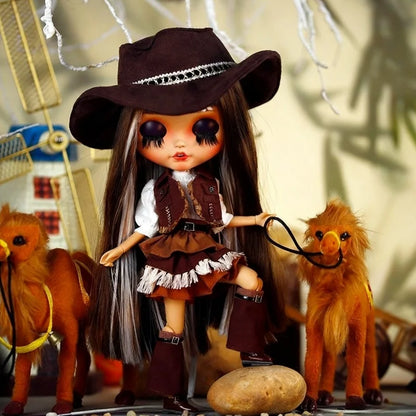 Icy Dbs Blyth Doll Dress Western Cowboy Costume With Hat For Anime Girls 1/6 Bjd Collectible Figure Cosplay Accessories