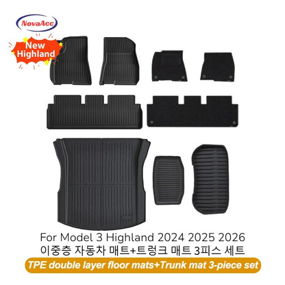 NovaAcc for Tesla Model Y Juniper 2025 2026 Model 3 Highland Floor Mats Trunk Mats Cargo Liners TPE All Weather Water Proof