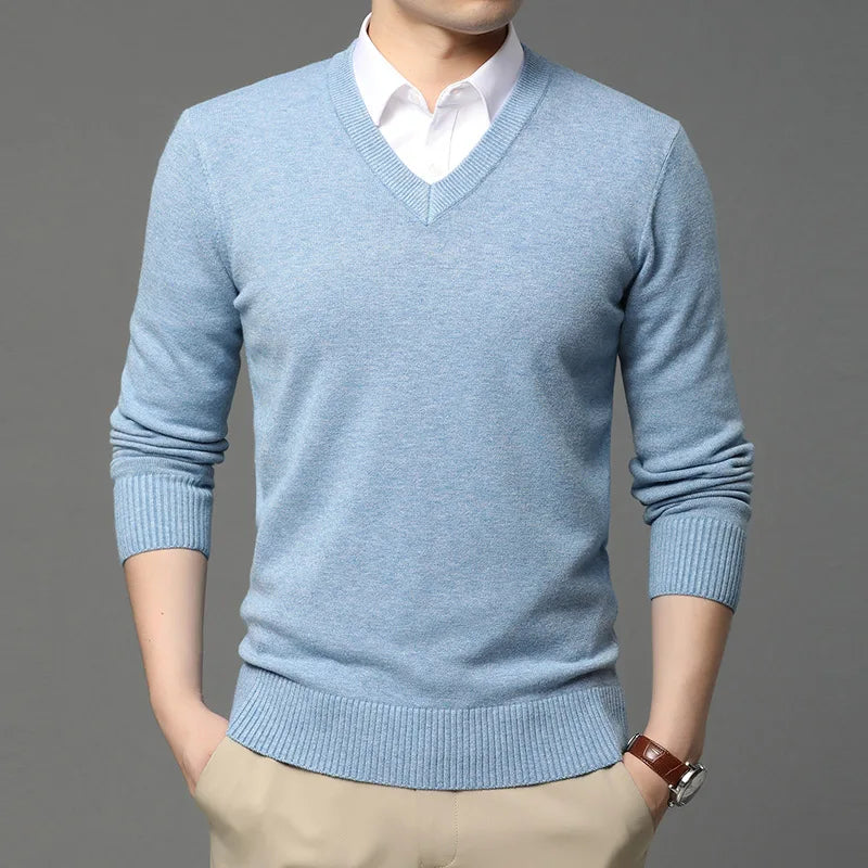 2025 High Quality New Fashion Brand Woolen Knit Pullover V Neck Sweater Black For Men Autum Winter  Casual Jumper Men Clothes