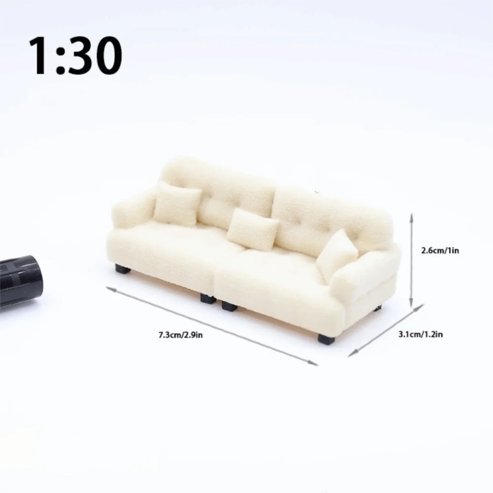 New 1:12 1:20 1:30 Flocking Sofa Model Simulation Dollhouse Decoration Living Room Furniture Mini Sofa House Accessories