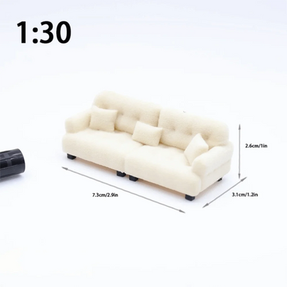New 1:12 1:20 1:30 Flocking Sofa Model Simulation Dollhouse Decoration Living Room Furniture Mini Sofa House Accessories