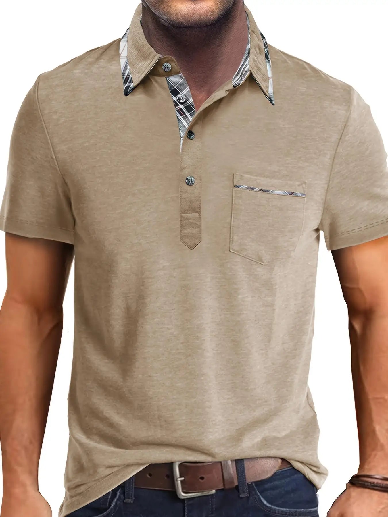 1XL-6XL Summer Plus Size Men's Short-Sleeve Polo Shirt Casual Solid Color Collared Pullover Henley Shirt with Pockets