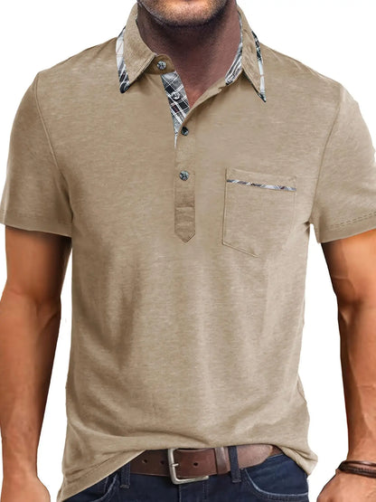 1XL-6XL Summer Plus Size Men's Short-Sleeve Polo Shirt Casual Solid Color Collared Pullover Henley Shirt with Pockets