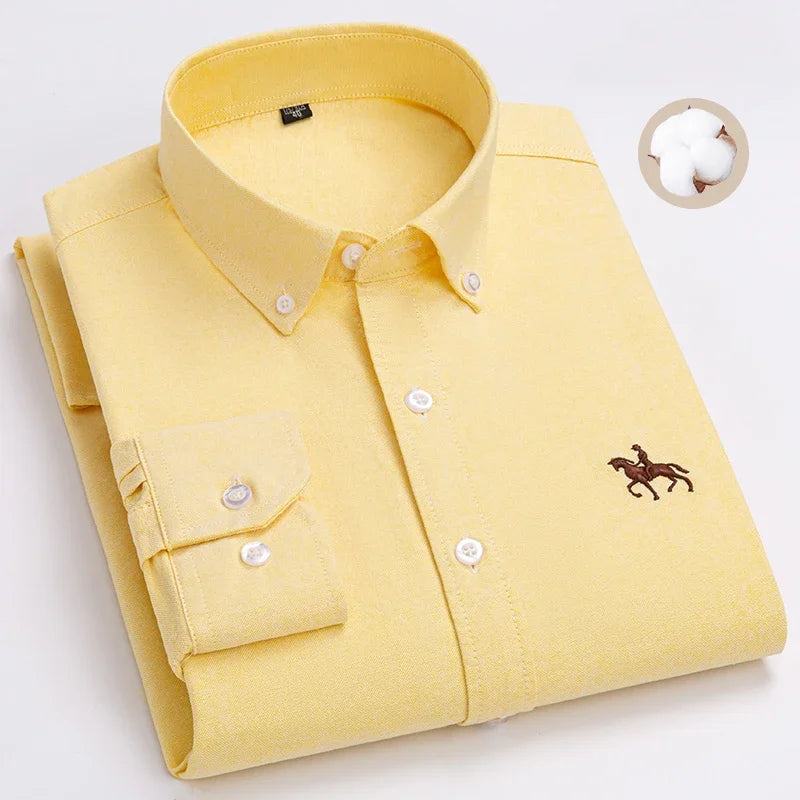 Plus Size 6XL 100% Cotton Long-Sleeve Shirts for Men Oxford Slim Fit Formal Shirt Without Pocket White Office Elegant Clothes