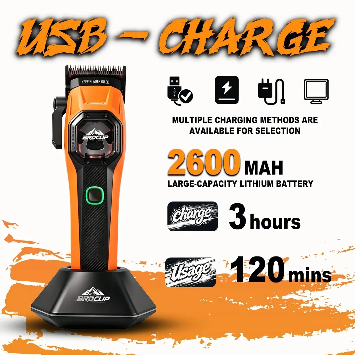 BRDCLIP Professional Hair Clippers Rechargeable Hair Trimmer Vector Motor Haircut DLC Blade Clippers For Man BRD-106 BRD-2601