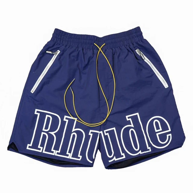 26SS High Street Hip Hop Simple Versatile Rhude Casual Shorts Men Heavy Fabric Letter Print Sports Shorts