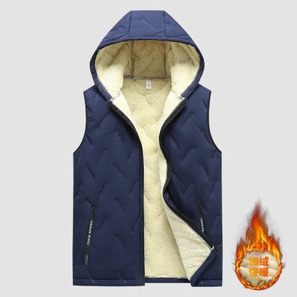 Men's autumn and winter two-piece thickened fleece hoodie vest, comfortable and warm, suitable for daily life, shopping, travel