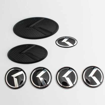 1 SET(7 Pcs) K Logo 3D Emblem Front Grille Trunk + Steering Wheel + Wheel Center Caps Sticker Badge for OPTIMA K5 Forte Koup