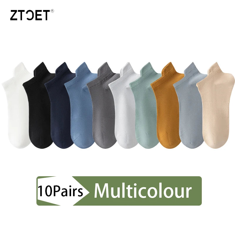 10Pairs Men Combed Cotton Socks Mesh Antibacterial Breathable Fashion Black High Quality Man Sock New For Male Size EU38-45
