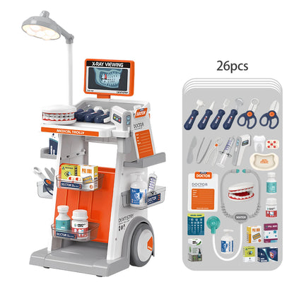 Children's dental cart toy pretend play doctor game stethoscope oral examination small examination table.