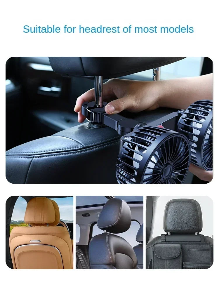 3-speed Car Seat Back Cooling Fan USB Charge Dual Head Fan 360 Degree Rotation Neck Cooler for Summer Car Accessories