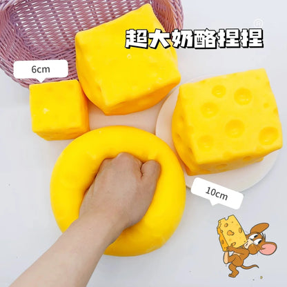 Yellow Cheese Squeeze Toy, Soft Rebound Sensory Toy, Stress Relief & Focus Helper, Cute Food-Themed Desk Decor Gift