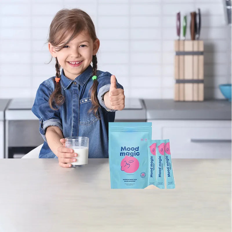 Mood Magic Pixie Sticks for Kids Sugar-Free Saffron & GABA Mood Balance Supplement 25 Sticks Candy Water Flavor