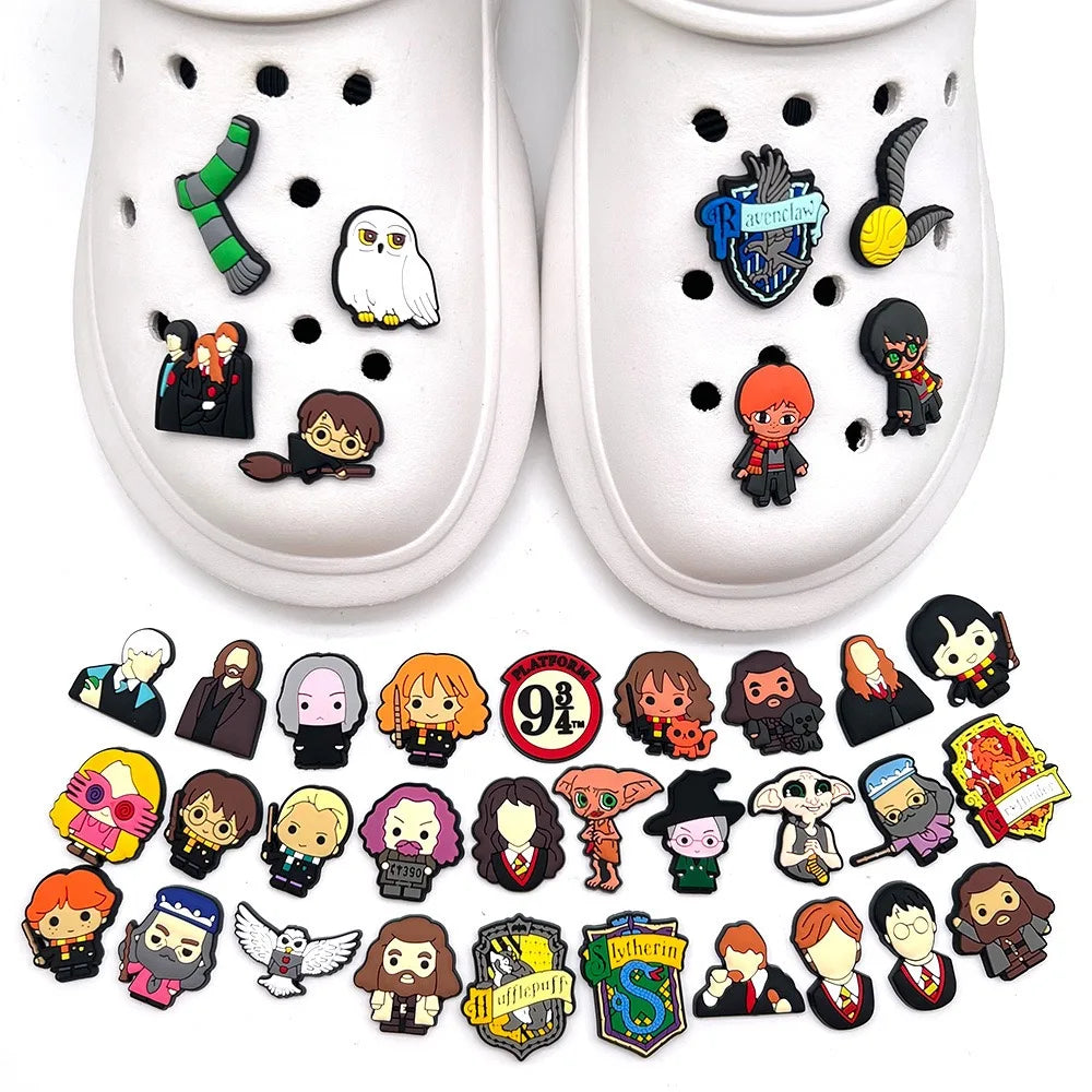 17-100Pcs Hot Toys Harry Potter Shoe Charms Accessories DIY Cartoon Clog Sandal Shoes Decoration Buckle Kids Party Gifts