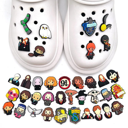17-100Pcs Hot Toys Harry Potter Shoe Charms Accessories DIY Cartoon Clog Sandal Shoes Decoration Buckle Kids Party Gifts